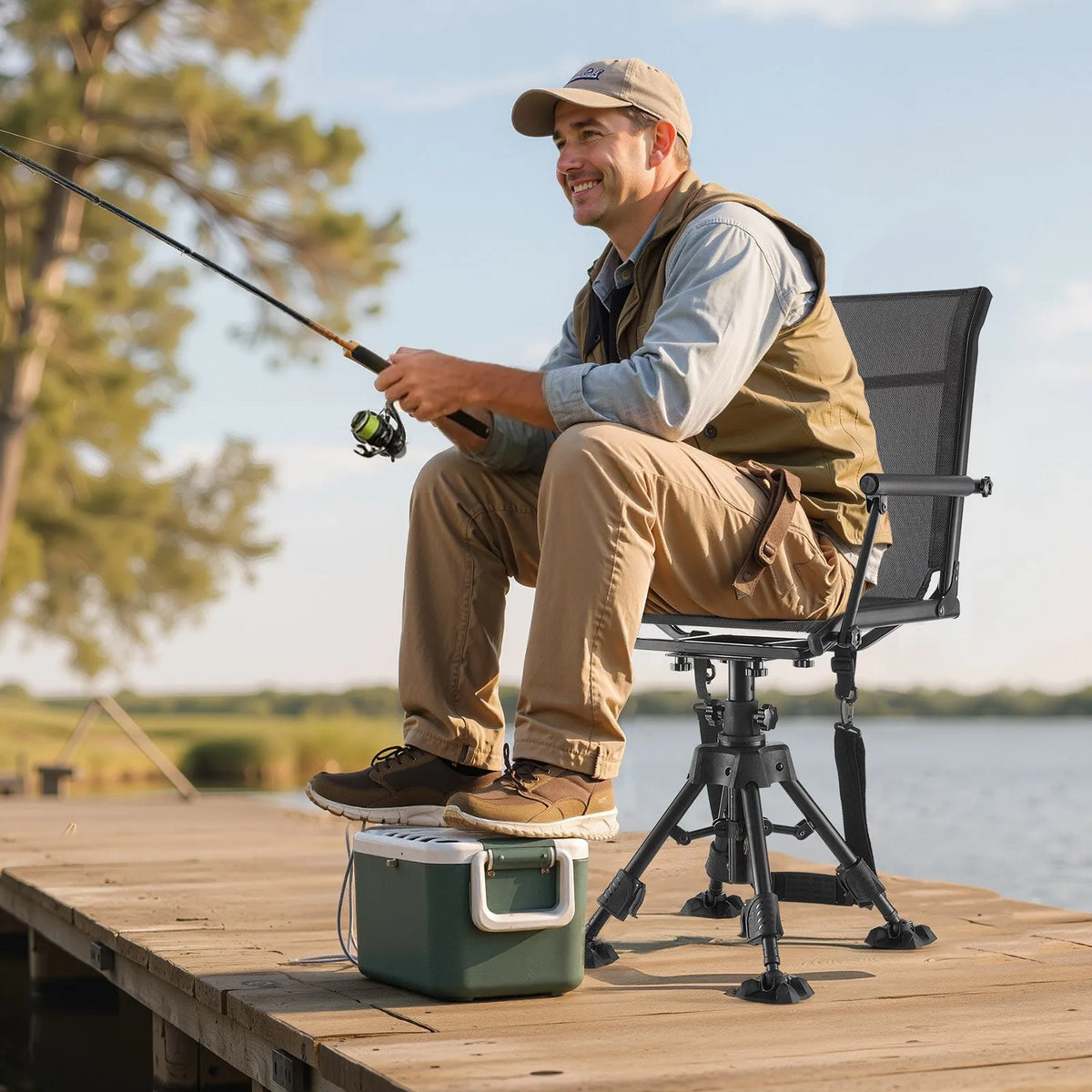 VEVOR Hunting Chair, 360° Silent Rotating, Foldable Portable Blind Chair with Armrests, Anti-Slip Feet, Adjustable Height, Durable Steel Frame, 158 kg Load Capacity, Suitable for Fishing and Camping