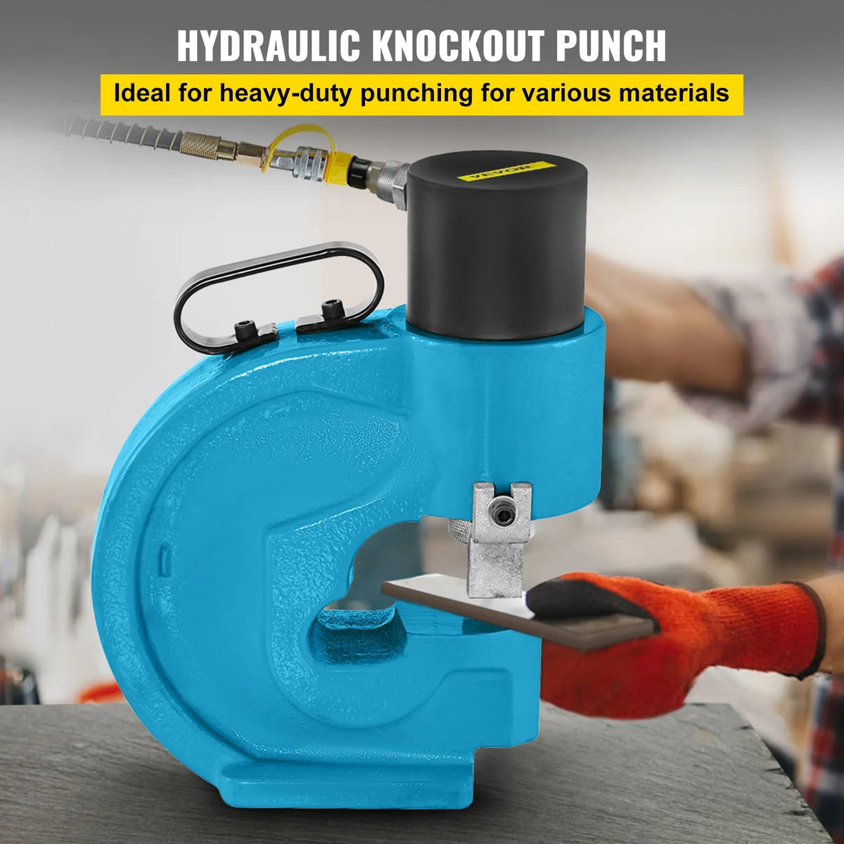 VEVOR CH-70 Hydraulic Drill-Breaker (Drilling and Breaking Tool) with 35 T Force, Flat Copper Drilling Capability, Electric L-Shaped Pump, and CP-700 H and CFP-800-1 Tungsten Steel Busbar Attachments
