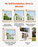 VEVOR kaķu durtiņas logam, regulējams platumam 686–813 mm, 4 droši bloķēšanas režīmi, alumīnija rāmis ar augstas caurspīdības stiklu, magnētiska aizvēršanās, laikapstākļu izturīgas ātrās uzstādīšanas durtiņas kaķiem, baltas