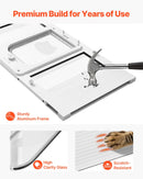 VEVOR kaķu durtiņas logam, regulējams platumam 686–813 mm, 4 droši bloķēšanas režīmi, alumīnija rāmis ar augstas caurspīdības stiklu, magnētiska aizvēršanās, laikapstākļu izturīgas ātrās uzstādīšanas durtiņas kaķiem, baltas