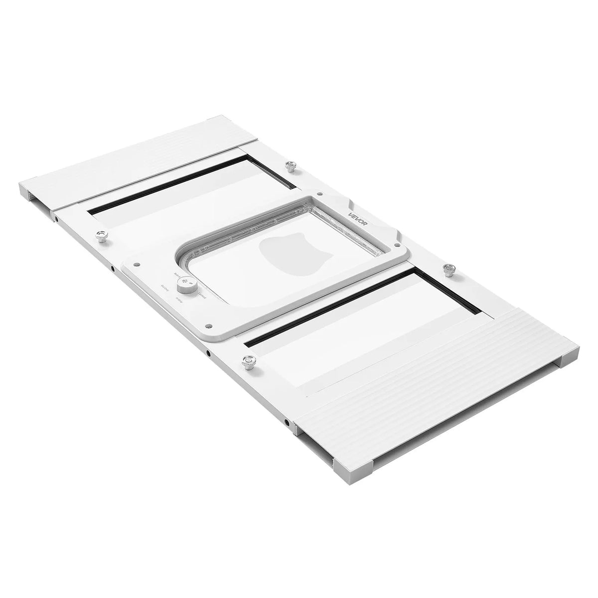 VEVOR kaķu durtiņas logam ar stiklu un 4 bloķēšanas režīmiem, loga platumam 686–813 mm, baltas