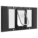 VEVOR kaķu durtiņas logam, regulējamas loga platumam 686–813 mm, 4 droši bloķēšanas režīmi, alumīnija rāmis ar augstas caurspīdības stiklu, magnētiska aizvēršanās, laikapstākļu izturīgas ātrās uzstādīšanas durtiņas kaķiem, melnas