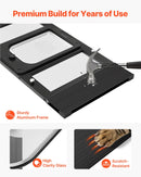 VEVOR kaķu durtiņas logam, regulējamas loga platumam 686–813 mm, 4 droši bloķēšanas režīmi, alumīnija rāmis ar augstas caurspīdības stiklu, magnētiska aizvēršanās, laikapstākļu izturīgas ātrās uzstādīšanas durtiņas kaķiem, melnas