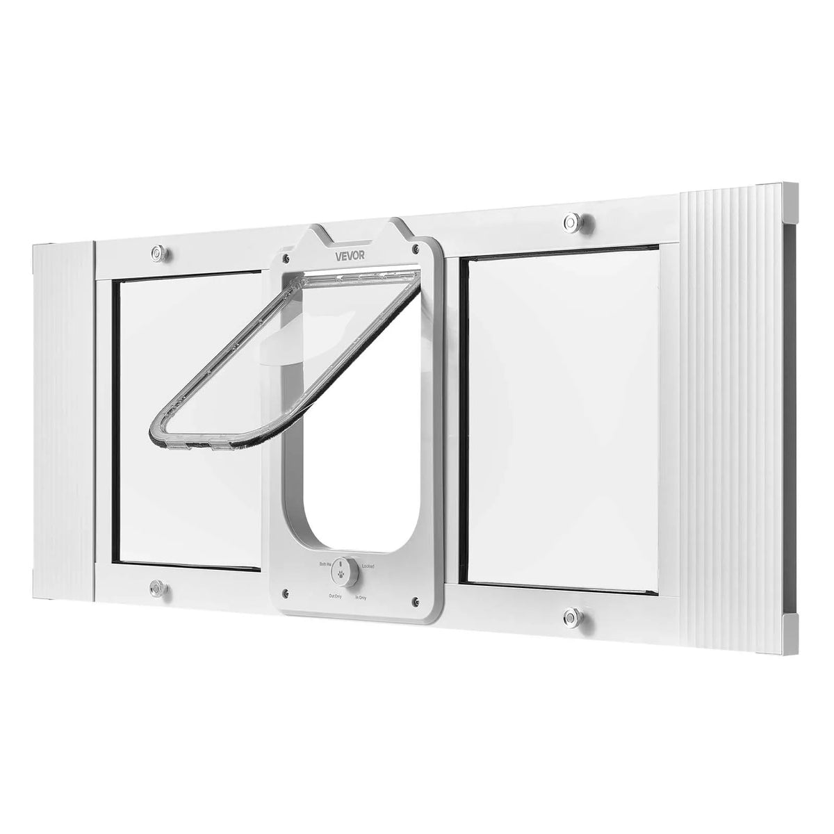 VEVOR kaķu durtiņas logam ar stiklu un 4 bloķēšanas režīmiem, loga platumam 889–1016 mm, baltas