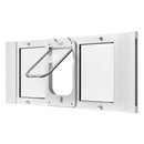 VEVOR kaķu durtiņas logam, regulējamas loga platumam 889–1016 mm, 4 droši bloķēšanas režīmi, alumīnija rāmis, augstas caurspīdības stikls, magnētiska aizvēršana, laikapstākļu izturīgas, ātras uzstādīšanas mājdzīvnieku durtiņas kaķiem, balta krāsa