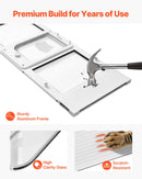 VEVOR kaķu durtiņas logam, regulējamas loga platumam 889–1016 mm, 4 droši bloķēšanas režīmi, alumīnija rāmis, augstas caurspīdības stikls, magnētiska aizvēršana, laikapstākļu izturīgas, ātras uzstādīšanas mājdzīvnieku durtiņas kaķiem, balta krāsa