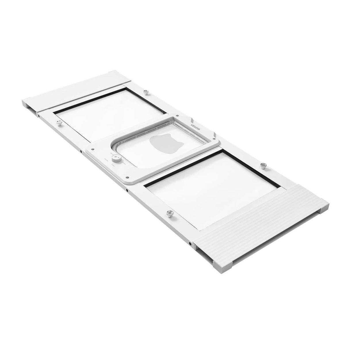 VEVOR kaķu durtiņas logam ar stiklu un 4 bloķēšanas režīmiem, loga platumam 889–1016 mm, baltas