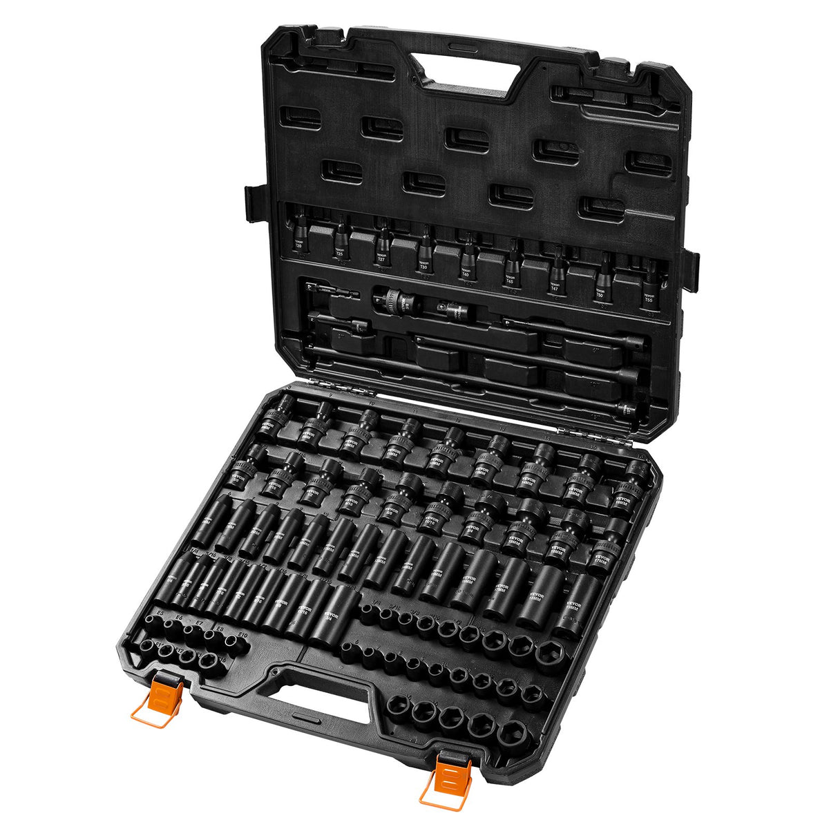 VEVOR 9.5 mm Drive Impact Socket Set 90 Pieces, SAE 6.35 mm – 19 mm, CR-Mo Alloy Steel, with Extension Bars and Universal Joint