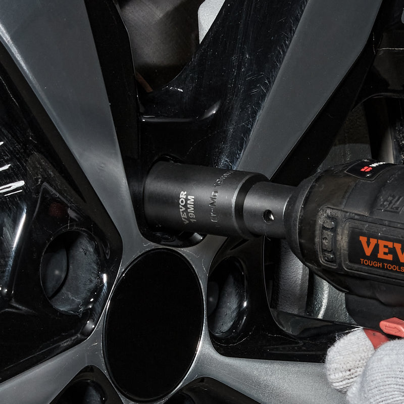 VEVOR 9,5 mm piedziņas triecienskrūvgriežu uzmavu komplekts 90 gab, SAE 6,35 mm – 19 mm, CR-Mo leģētais tērauds, ar pagarinājuma stieņiem un universālu savienojumu