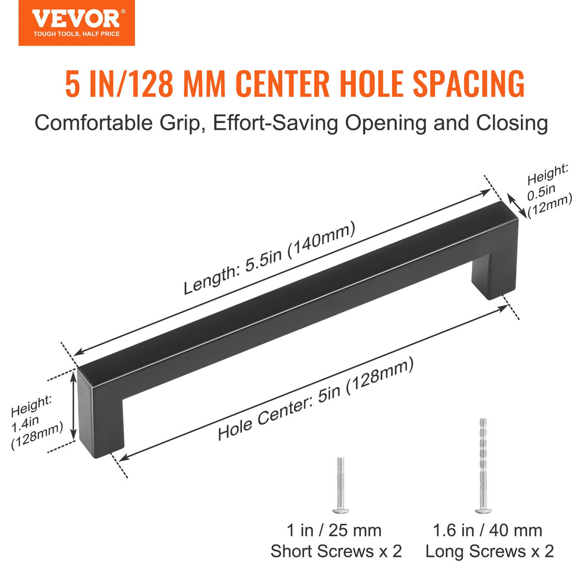 VEVOR 30-Piece Cabinet Handle Set, 96 mm Hole Spacing, Slim Square Design, Stainless Steel Modern Kitchen Cabinet and Drawer Handles, Suitable for Kitchen, Bathroom and Bar, Matte Black
