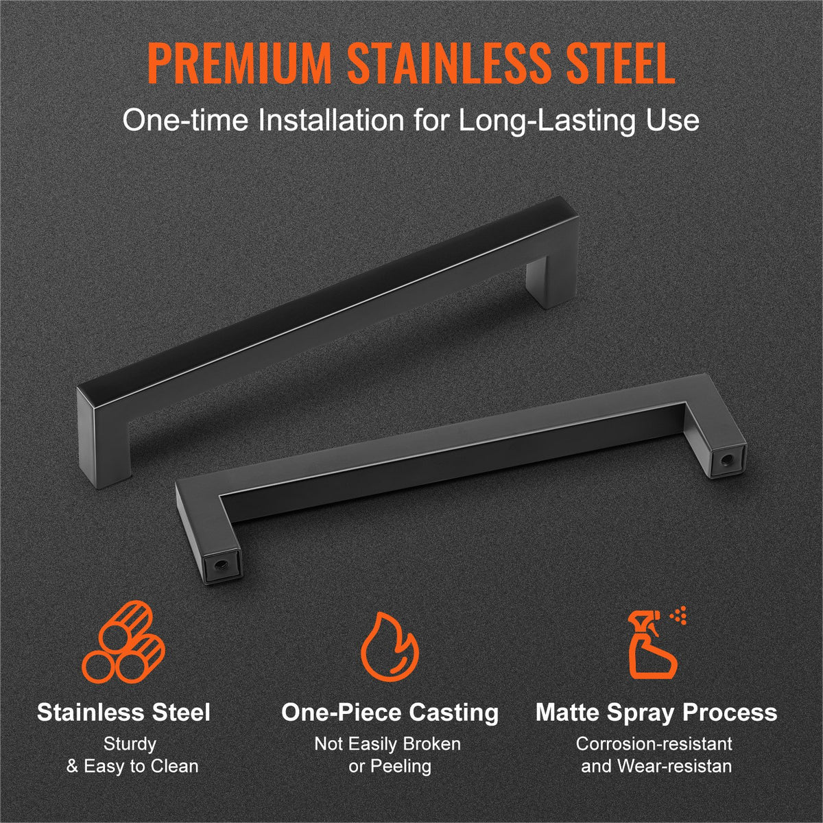 VEVOR 30-Piece Cabinet Handle Set, 96 mm Hole Spacing, Slim Square Design, Stainless Steel Modern Kitchen Cabinet and Drawer Handles, Suitable for Kitchen, Bathroom and Bar, Matte Black