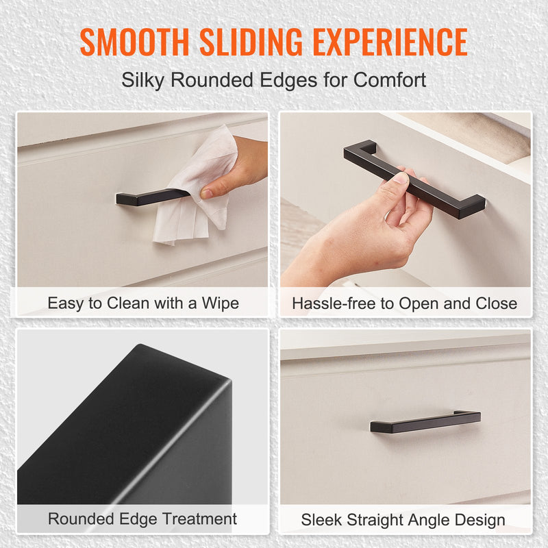 VEVOR 30 Gab. Skapīšu Rokturi 128 mm, Nerūsējošais Tērauds, Matēti Melni, Piemēroti Virtuvei un Vannasistabai