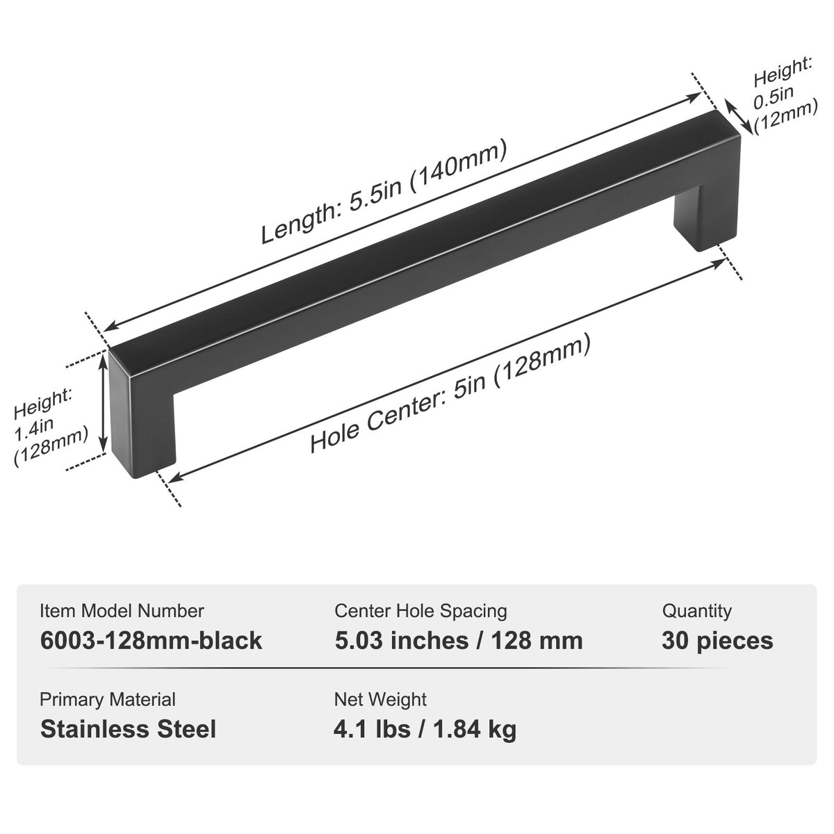 VEVOR 30-Piece Cabinet Handle Set, 96 mm Hole Spacing, Slim Square Design, Stainless Steel Modern Kitchen Cabinet and Drawer Handles, Suitable for Kitchen, Bathroom and Bar, Matte Black