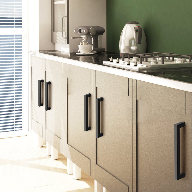 VEVOR 30 Gab. Skapīšu Rokturi 128 mm, Nerūsējošais Tērauds, Matēti Melni, Piemēroti Virtuvei un Vannasistabai