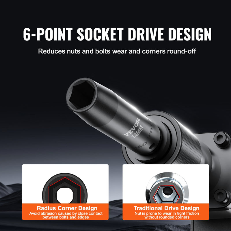 VEVOR 9,5 mm piedziņas triecienskrūvgriežu uzmavu komplekts 48 gab SAE (8–22 mm), 6-punktu Cr-V, piedziņas pagarinātājs, universāls savienotājs, elektroinstrumentu adapteris, uzglabāšanas kaste