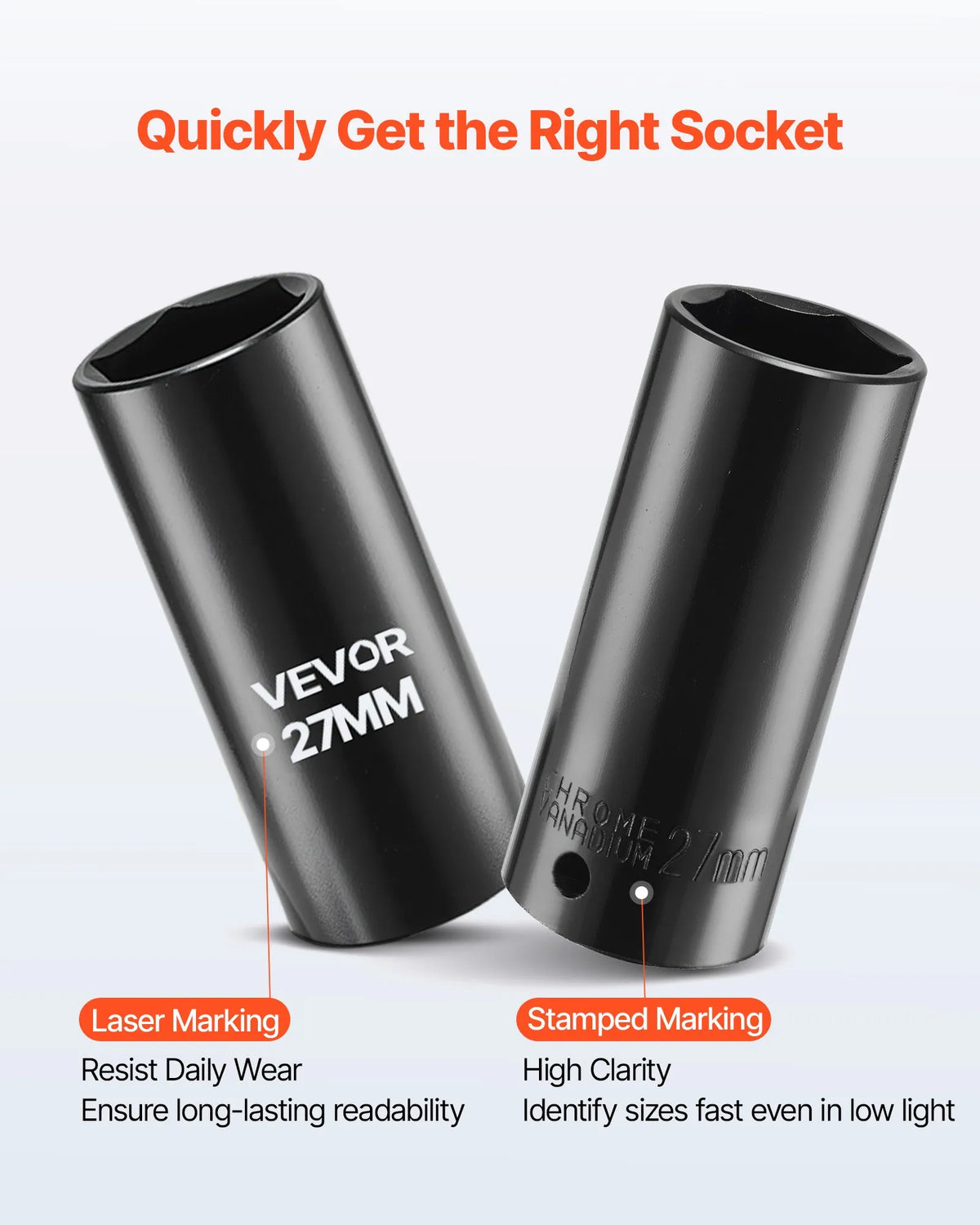 VEVOR 12,7 mm piedziņas triecienuzgriežņu muciņu komplekts, 39 daļas, 6-šķautņu dziļās un seklās muciņas 9–30 mm, augstas izturības Cr-V tērauds, ar universālo kardānu, divkāršs izmēru marķējums, izturīgs koferis