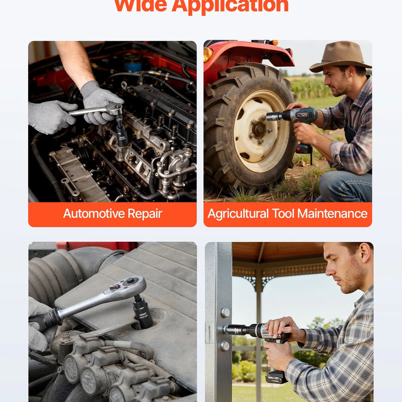 VEVOR 12,7 mm piedziņas triecienuzgriežņu muciņu komplekts, 39 daļas, 6-šķautņu dziļās un seklās muciņas 9–30 mm, augstas izturības Cr-V tērauds, ar universālo kardānu, divkāršs izmēru marķējums, izturīgs koferis