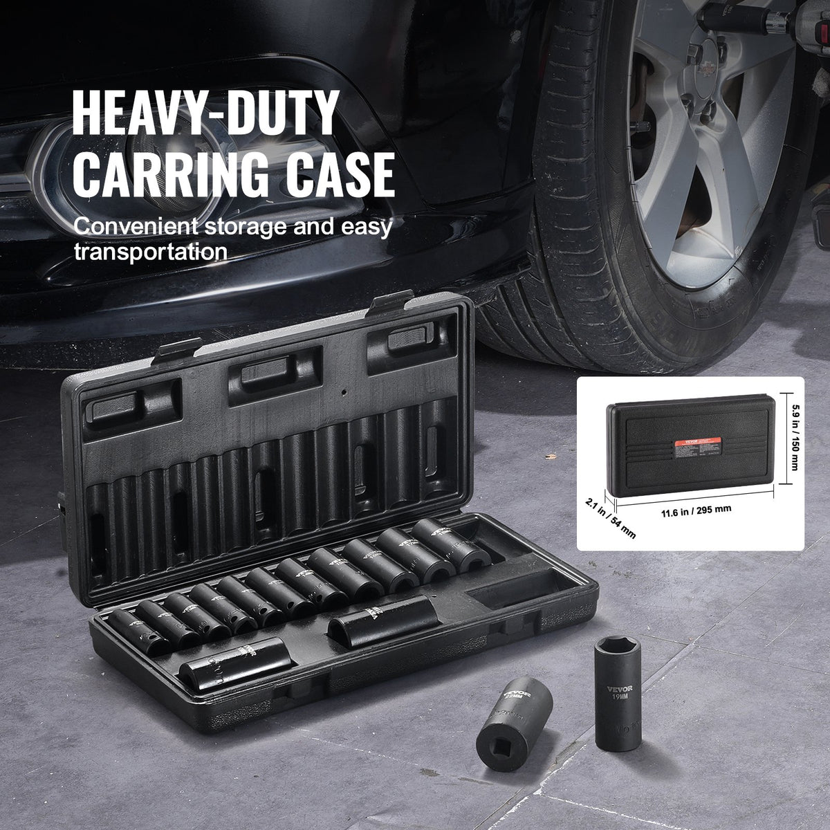 VEVOR Impact Socket Set 15 Pieces 6-Point 9.5 mm Drive