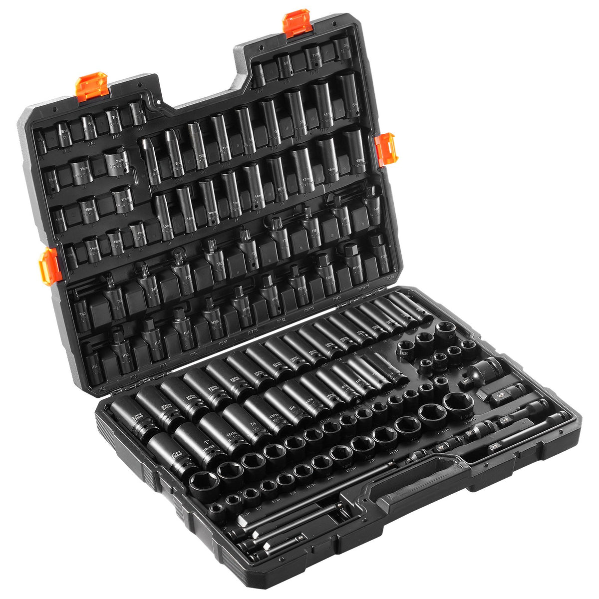 VEVOR Impact Socket Set 130 Pieces, 6-Point, 9.53 mm and 12.7 mm, with Bits, Ratchet Wrench and Tool Kit