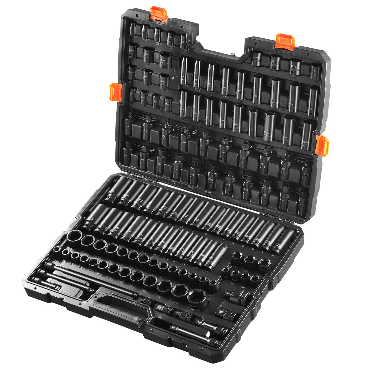 VEVOR Impact Socket Set 130 Pieces, 6-Point, 9.53 mm and 12.7 mm, with Bits, Ratchet Wrench and Tool Kit