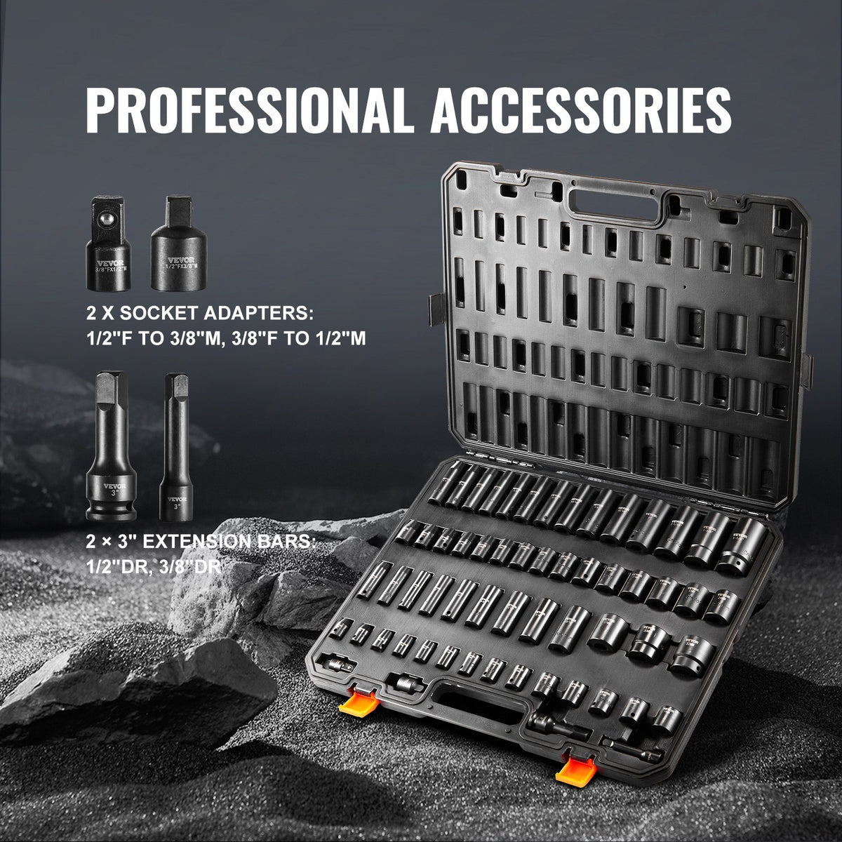 VEVOR trieciensloksņu komplekts 59 gab 6 punktu 9,5 mm un 12,7 mm piedziņa