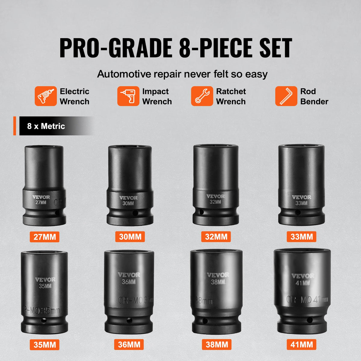 VEVOR Impact Socket Set 8 Pieces 6 Point 25.4 mm Drive