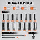 VEVOR trieciens uzgriežņu atslēgu komplekts 18 gab., 6-kantes, 9,53 mm, ar uzgaļiem, sprūdrata atslēgu un kārbu