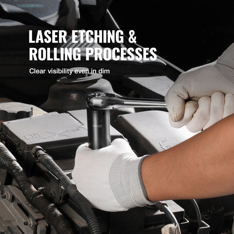 VEVOR trieciens uzgriežņu atslēgu komplekts 18 gab., 6-kantes, 9,53 mm, ar uzgaļiem, sprūdrata atslēgu un kārbu