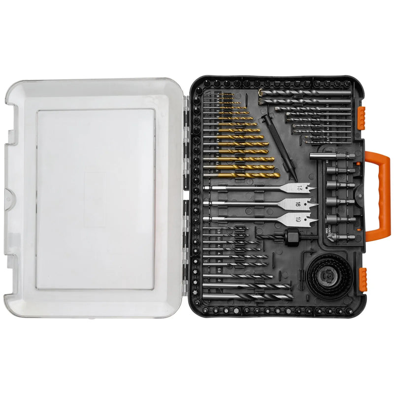 VEVOR urbju un skrūvgriežu uzgaļu komplekts, 100 daļas, urbšanai un skrūvēšanai kokā, metālā un betonā, kombinēts komplekts ar sakārtotu pārnēsājamu koferi