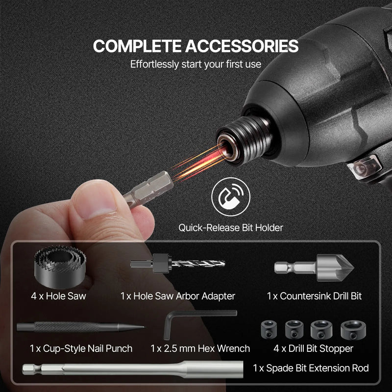 VEVOR urbju un skrūvgriežu uzgaļu komplekts, 246 daļas, urbšanai un skrūvēšanai kokā, metālā un betonā, kombinēts komplekts ar sakārtotu pārnēsājamu koferi