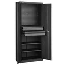 VEVOR metāla uzglabāšanas skapis 1800 mm ar 2 slēdzamām durvīm, regulējami plaukti, 2 atvilktnes, perforēta instrumentu siena, plaukta slodze līdz 81,5 kg, piemērots garāžai, mājai, birojam un saimniecības telpai - ZEMLETES.LV