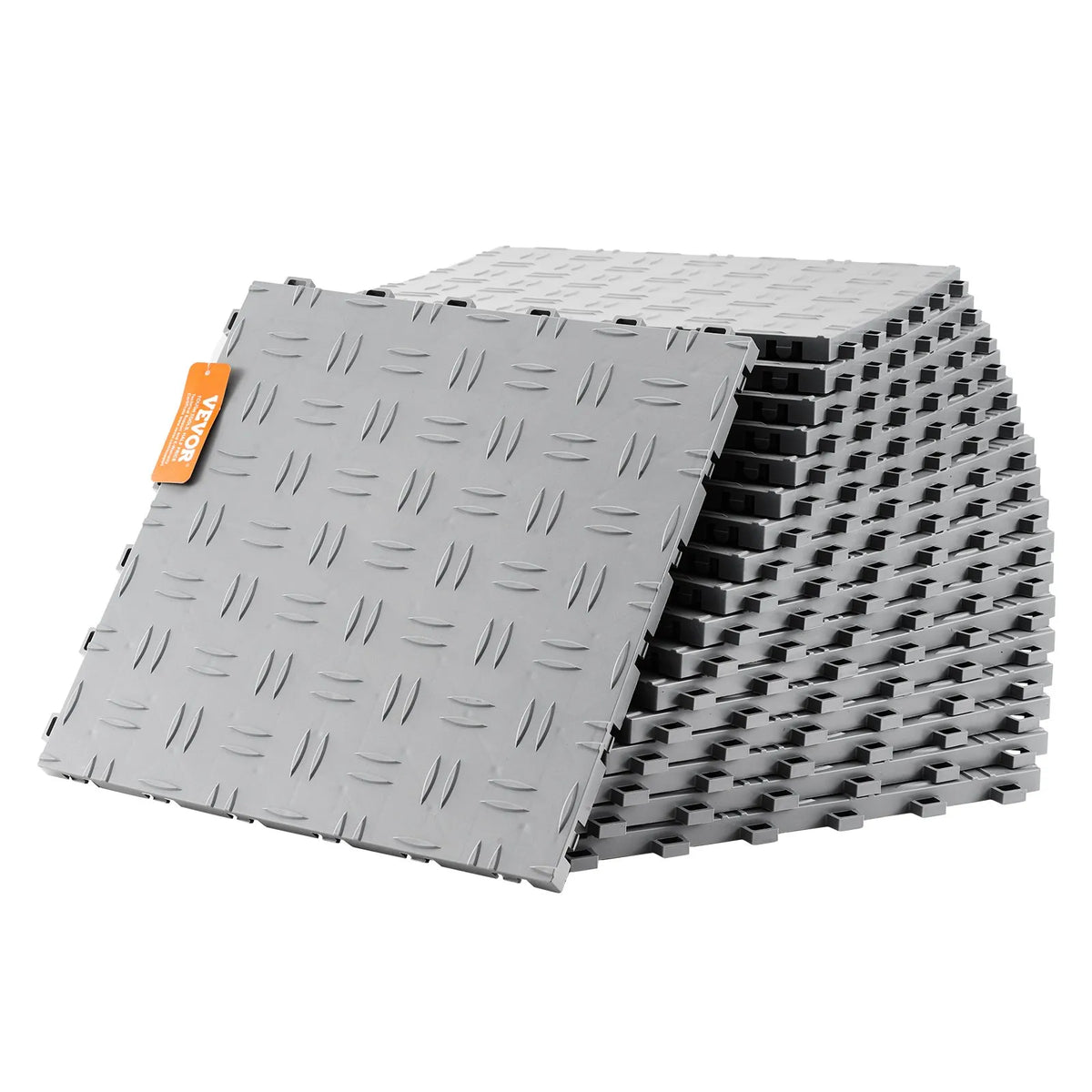 VEVOR savienojamas garāžas grīdas flīzes 30,5 × 30,5 × 1,35 cm, 25 gab., ar neslīdošu divpusēju tekstūru, sudraba krāsā