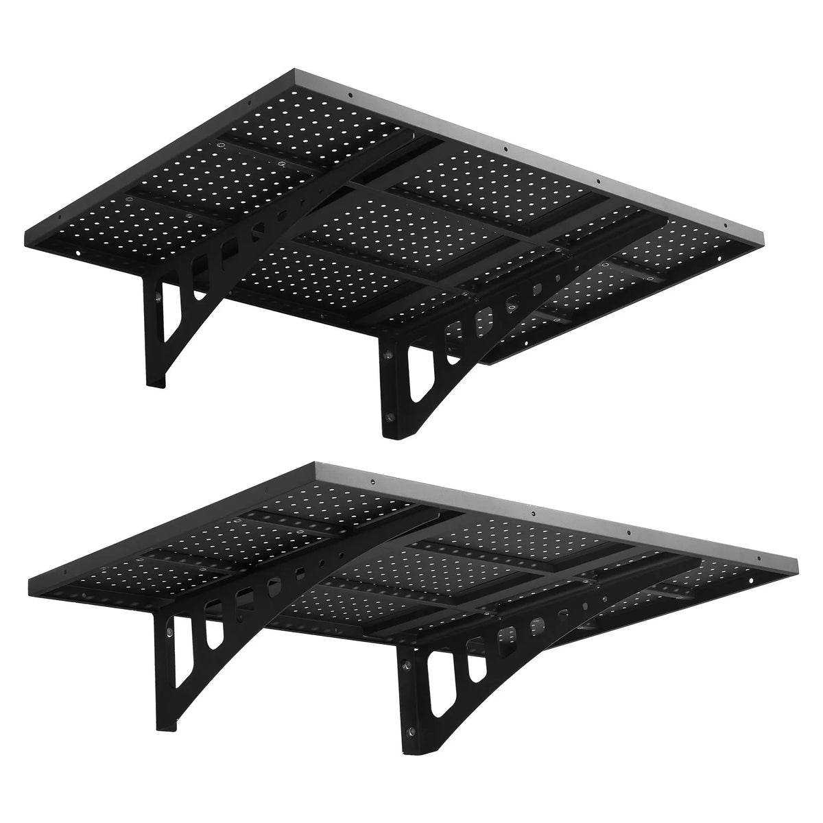 VEVOR 2 līmeņu smagās slodzes sienas plaukts garāžai 610 x 914 mm, tērauda sienas stiprināms plauktu bloks, 610 x 914 mm katram plauktam, kopējā slodze 254 kg, melns - ZEMLETES.LV
