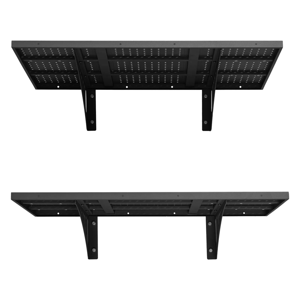 VEVOR 2 līmeņu smagās slodzes sienas plaukts garāžai 610 x 914 mm, tērauda sienas stiprināms plauktu bloks, 610 x 914 mm katram plauktam, kopējā slodze 254 kg, melns - ZEMLETES.LV
