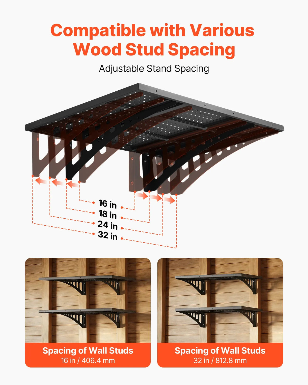 VEVOR 2 līmeņu smagās slodzes sienas plaukts garāžai 610 x 914 mm, tērauda sienas stiprināms plauktu bloks, 610 x 914 mm katram plauktam, kopējā slodze 254 kg, melns - ZEMLETES.LV