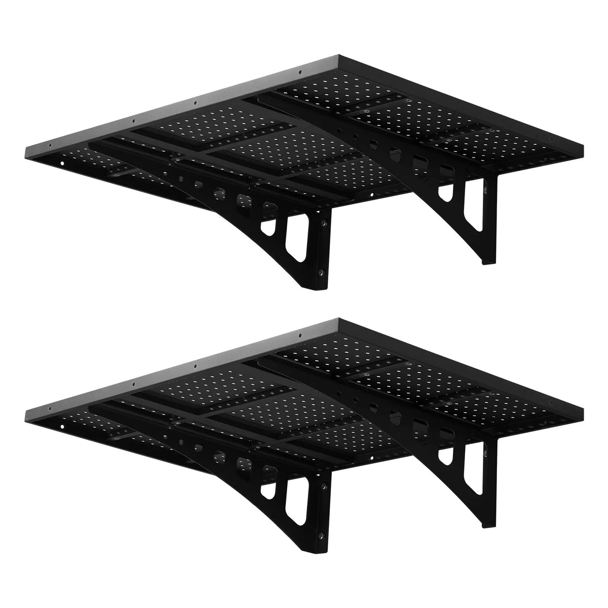 VEVOR 2 līmeņu smagās slodzes sienas plaukts garāžai 610 x 914 mm, tērauda sienas stiprināms plauktu bloks, 610 x 914 mm katram plauktam, kopējā slodze 254 kg, melns - ZEMLETES.LV