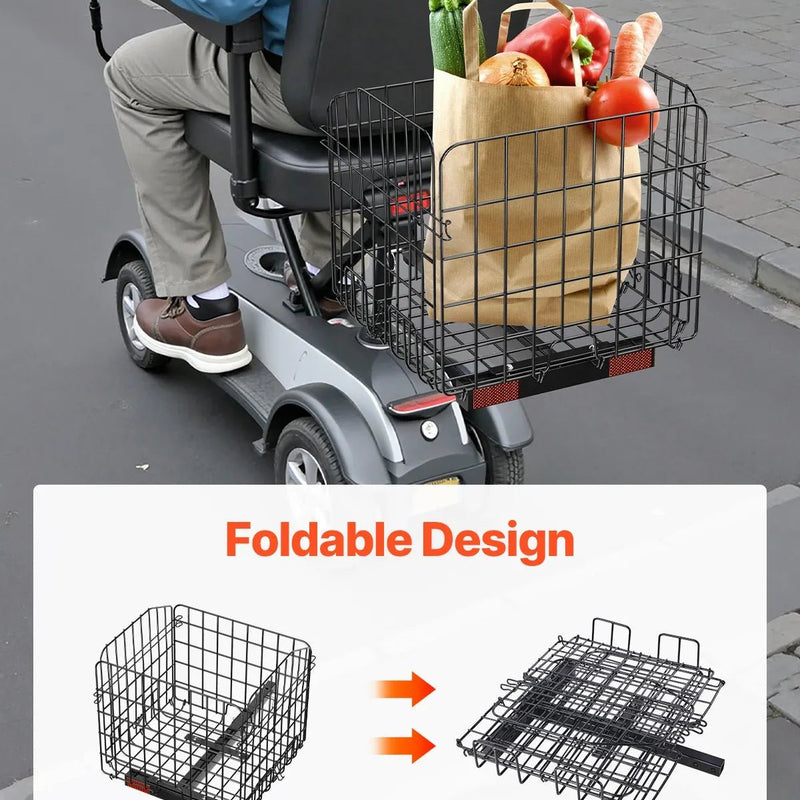 VEVOR skūtera aizmugures bagāžas grozs, salokāms metāla stiepļu grozs ar lielu ietilpību, paredzēts 2,5 cm stiprinājumam, saderīgs ar Golden, Drive un Pride mobilitātes skūteriem - ZEMLETES.LV