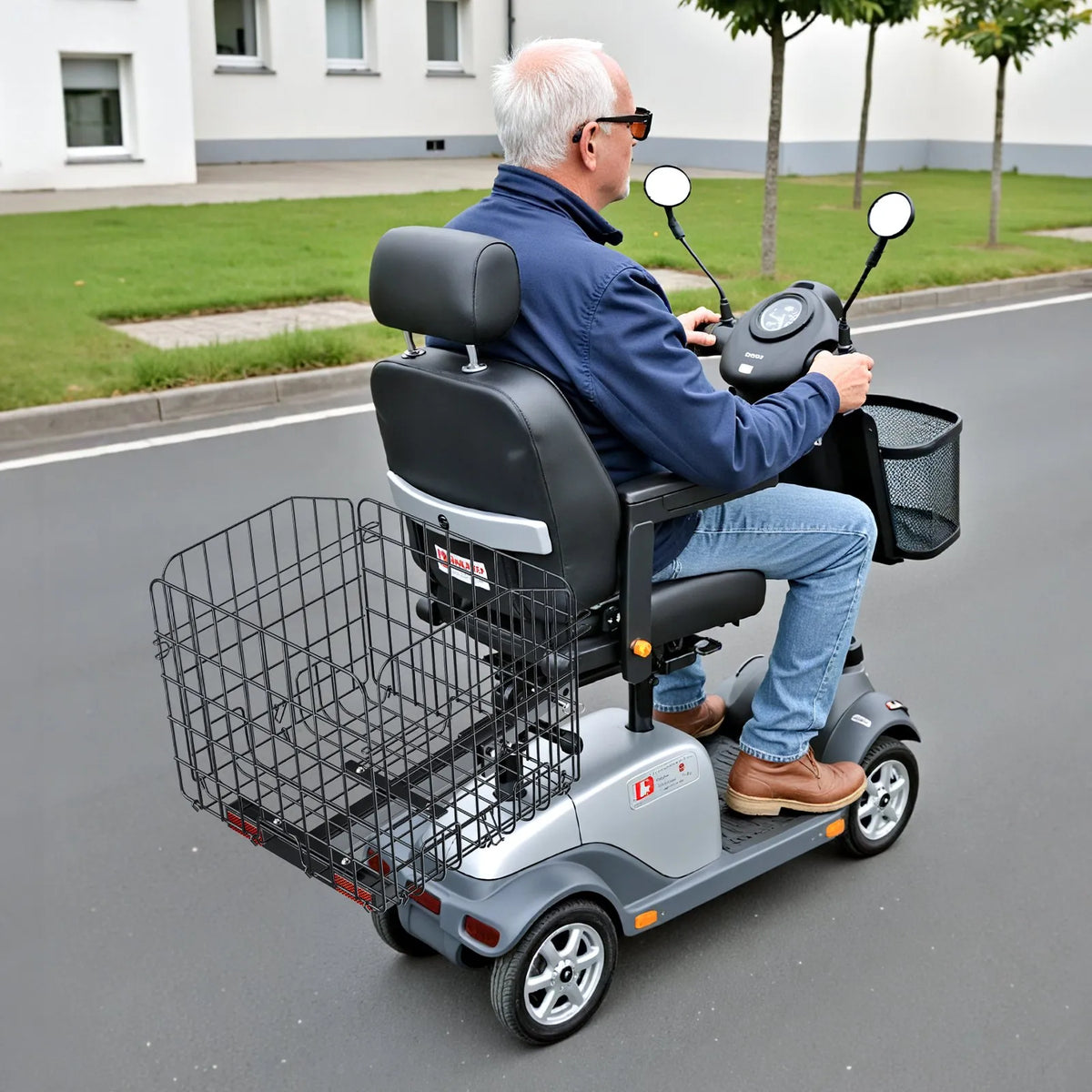 VEVOR skūtera aizmugures bagāžas grozs, salokāms metāla stiepļu grozs ar lielu ietilpību, paredzēts 2,5 cm stiprinājumam, saderīgs ar Golden, Drive un Pride mobilitātes skūteriem - ZEMLETES.LV