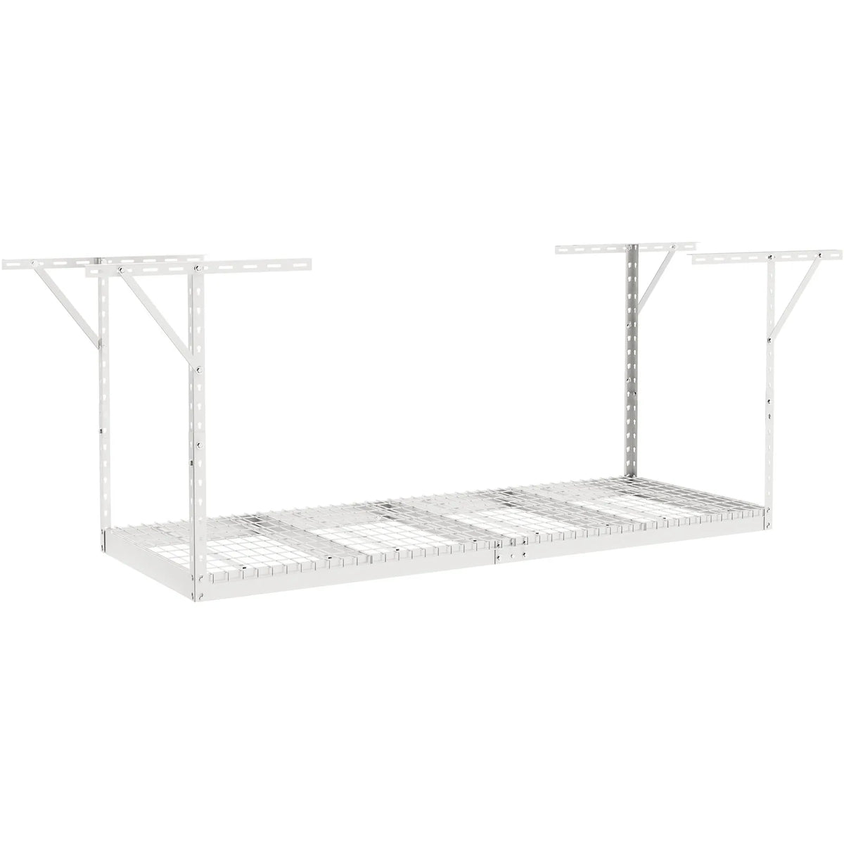 Piekaramais griestu uzglabāšanas plaukts, regulējams auksti velmēta tērauda konstrukcijā, balts, 272 kg, 91 × 244 × 56-102 cm