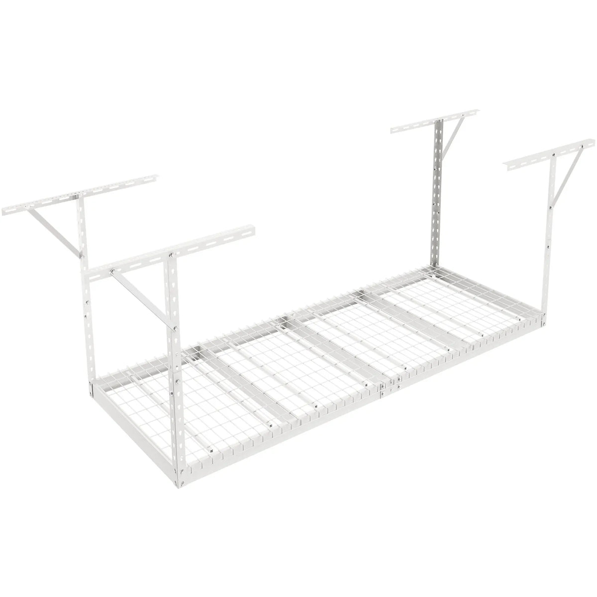 Piekaramais griestu uzglabāšanas plaukts, regulējams auksti velmēta tērauda konstrukcijā, balts, 272 kg, 91 × 244 × 56-102 cm