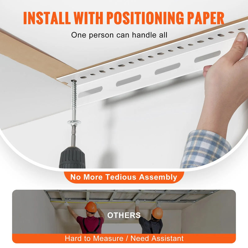 Piekaramais griestu uzglabāšanas plaukts, regulējams auksti velmēta tērauda konstrukcijā, balts, 272 kg, 91 × 244 × 56–102 cm