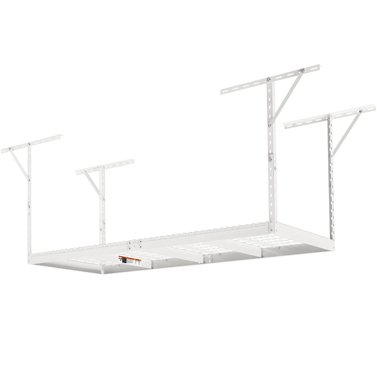 Piekaramais griestu uzglabāšanas plaukts, regulējams auksti velmēta tērauda konstrukcijā, balts, 272 kg, 91 × 244 × 56-102 cm