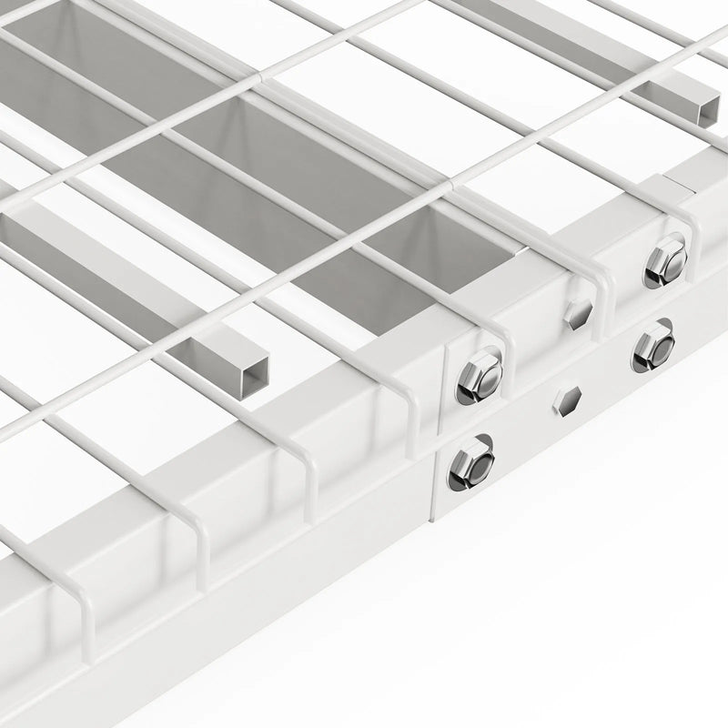 Piekaramais griestu uzglabāšanas plaukts, regulējams auksti velmēta tērauda konstrukcijā, balts, 272 kg, 122 × 244 × 56–102 cm