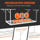 Piekaramais griestu uzglabāšanas plaukts, regulējams auksti velmēta tērauda konstrukcijā, balts, 272 kg, 122 × 244 × 56–102 cm