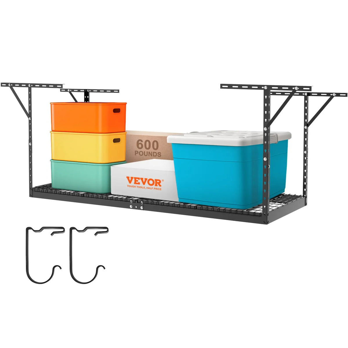 Piekaramais griestu uzglabāšanas plaukts, regulējams auksti velmēta tērauda konstrukcijā, melns, 272 kg, 91 × 244 × 56-102 cm