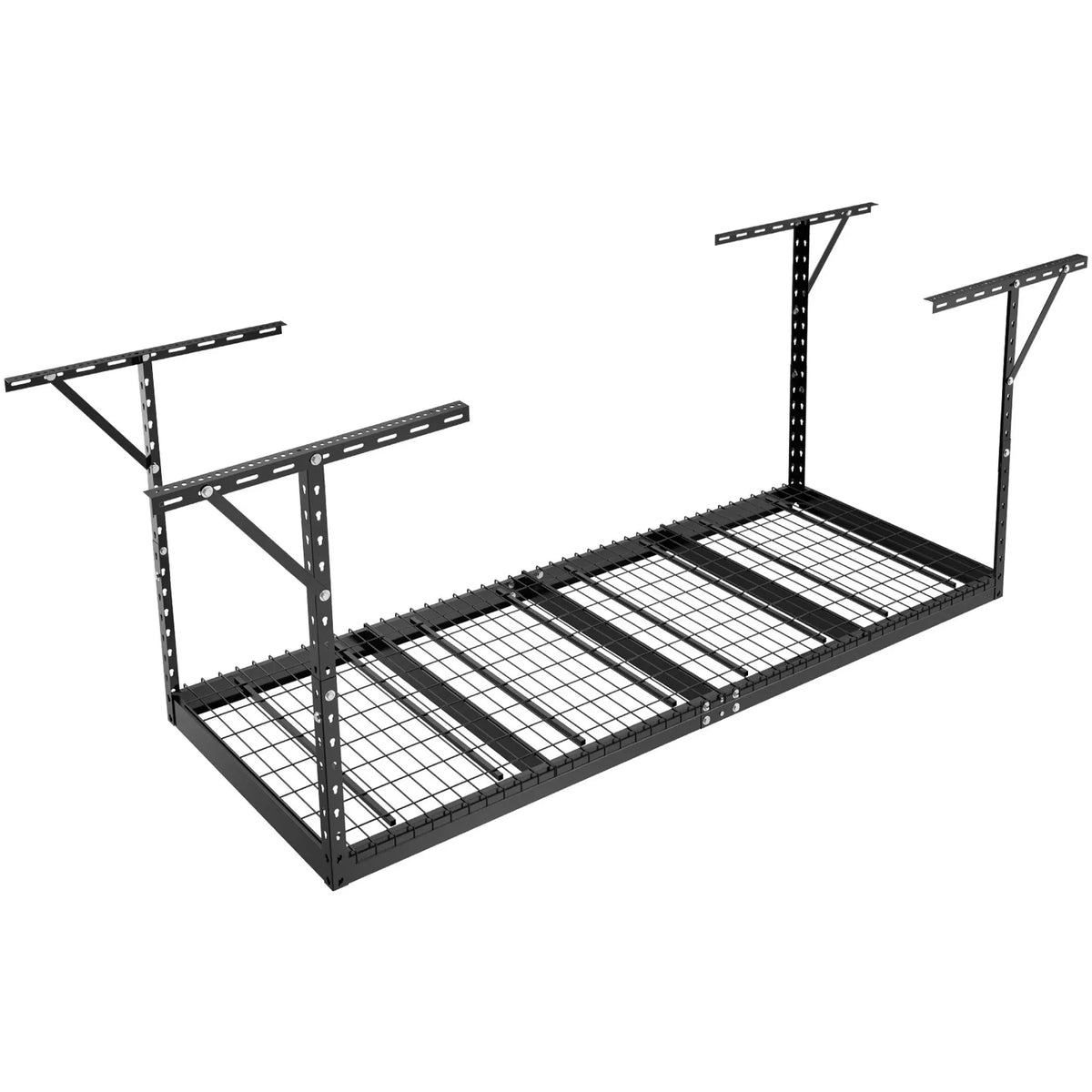 Piekaramais griestu uzglabāšanas plaukts, regulējams auksti velmēta tērauda konstrukcijā, melns, 272 kg, 91 × 244 × 56-102 cm