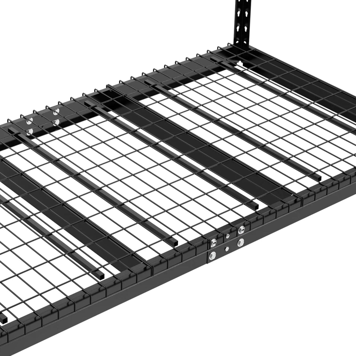 Piekaramais griestu uzglabāšanas plaukts, regulējams auksti velmēta tērauda konstrukcijā, melns, 272 kg, 91 × 244 × 56-102 cm