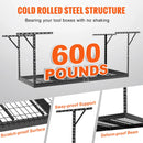 Piekaramais griestu uzglabāšanas plaukts, regulējams auksti velmēta tērauda konstrukcijā, melns, 272 kg, 91 × 244 × 56–102 cm