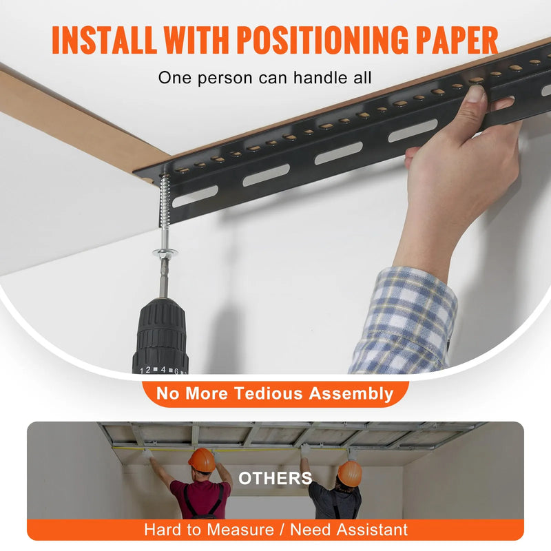 Piekaramais griestu uzglabāšanas plaukts, regulējams auksti velmēta tērauda konstrukcijā, melns, 272 kg, 122 × 244 × 56–102 cm