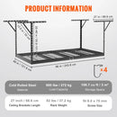 Piekaramais griestu uzglabāšanas plaukts, regulējams auksti velmēta tērauda konstrukcijā, melns, 272 kg, 122 × 244 × 56–102 cm